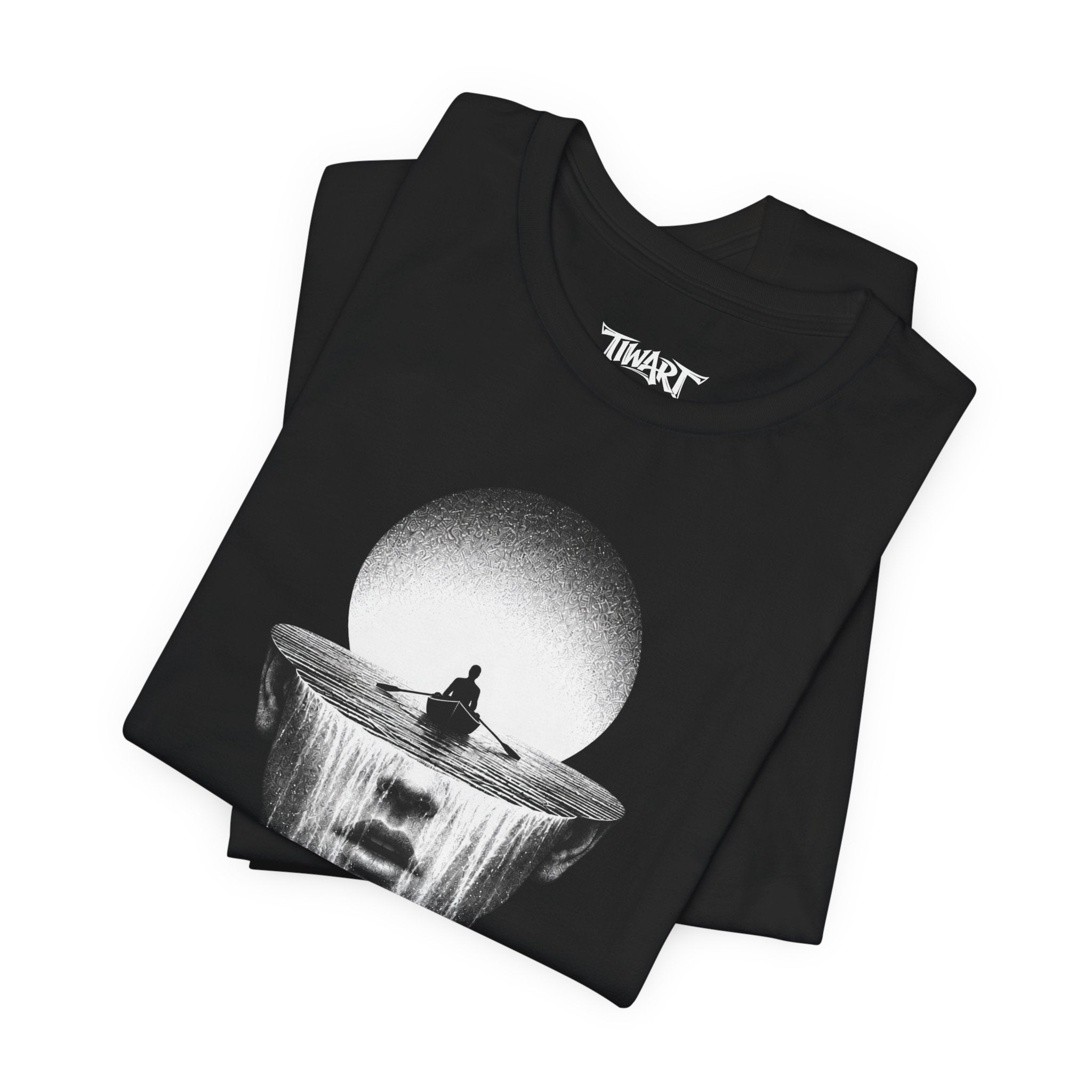 Surreal Riverhead Tee — Mindscape Boat & Waterfall Art T-Shirt