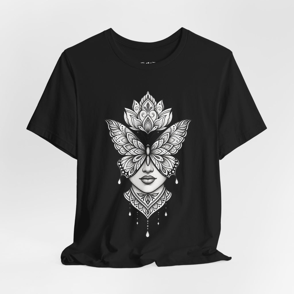 Butterfly Mandala Face Tee — Boho Spiritual Graphic T-Shirt