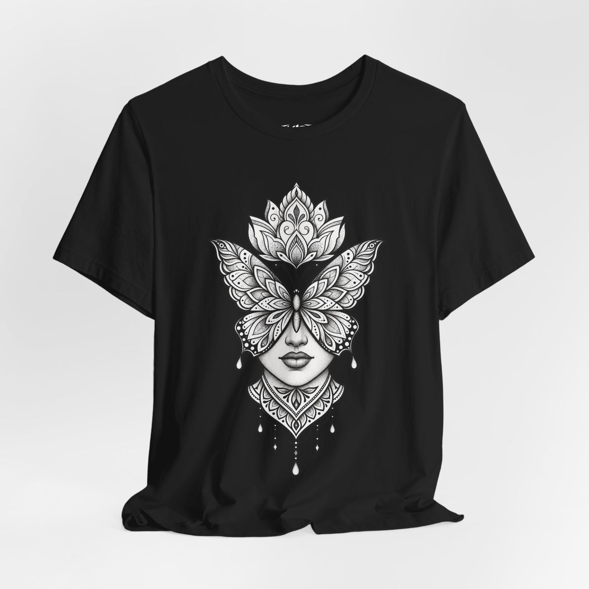 Butterfly Mandala Face Tee — Boho Spiritual Graphic T-Shirt