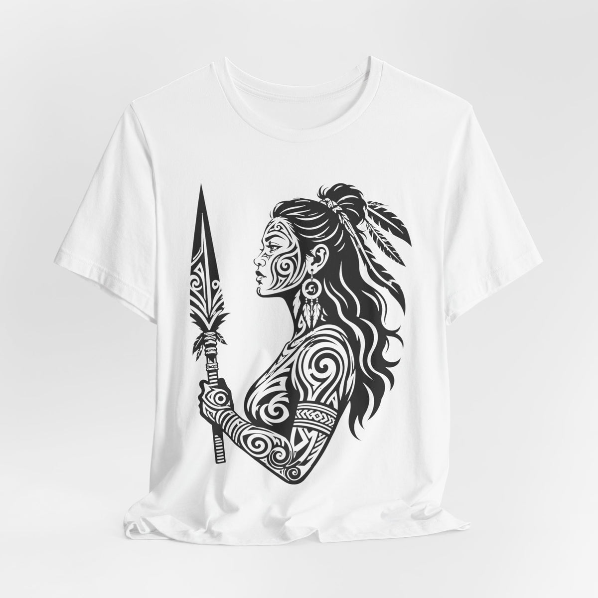 Maori Warrior Tattoo Tee — Tribal Spear Profile Graphic T-Shirt