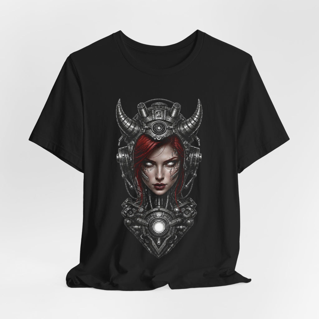 Valkyrie Cyberpunk Tee — Horned Helmet Sci‑Fi Warrior Graphic T‑Shirt