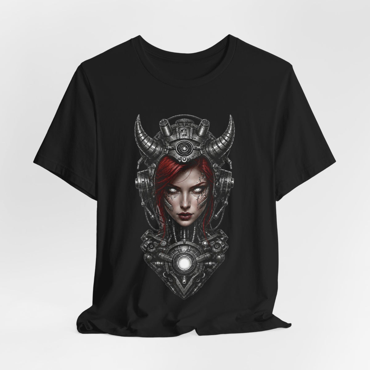 Valkyrie Cyberpunk Tee — Horned Helmet Sci‑Fi Warrior Graphic T‑Shirt