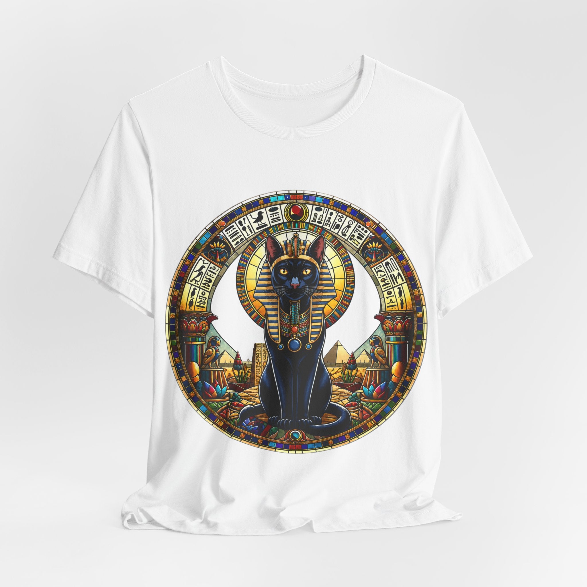 Egyptian Cat Pharaoh T-Shirt — Vintage Hieroglyphic Pyramids Graphic Tee