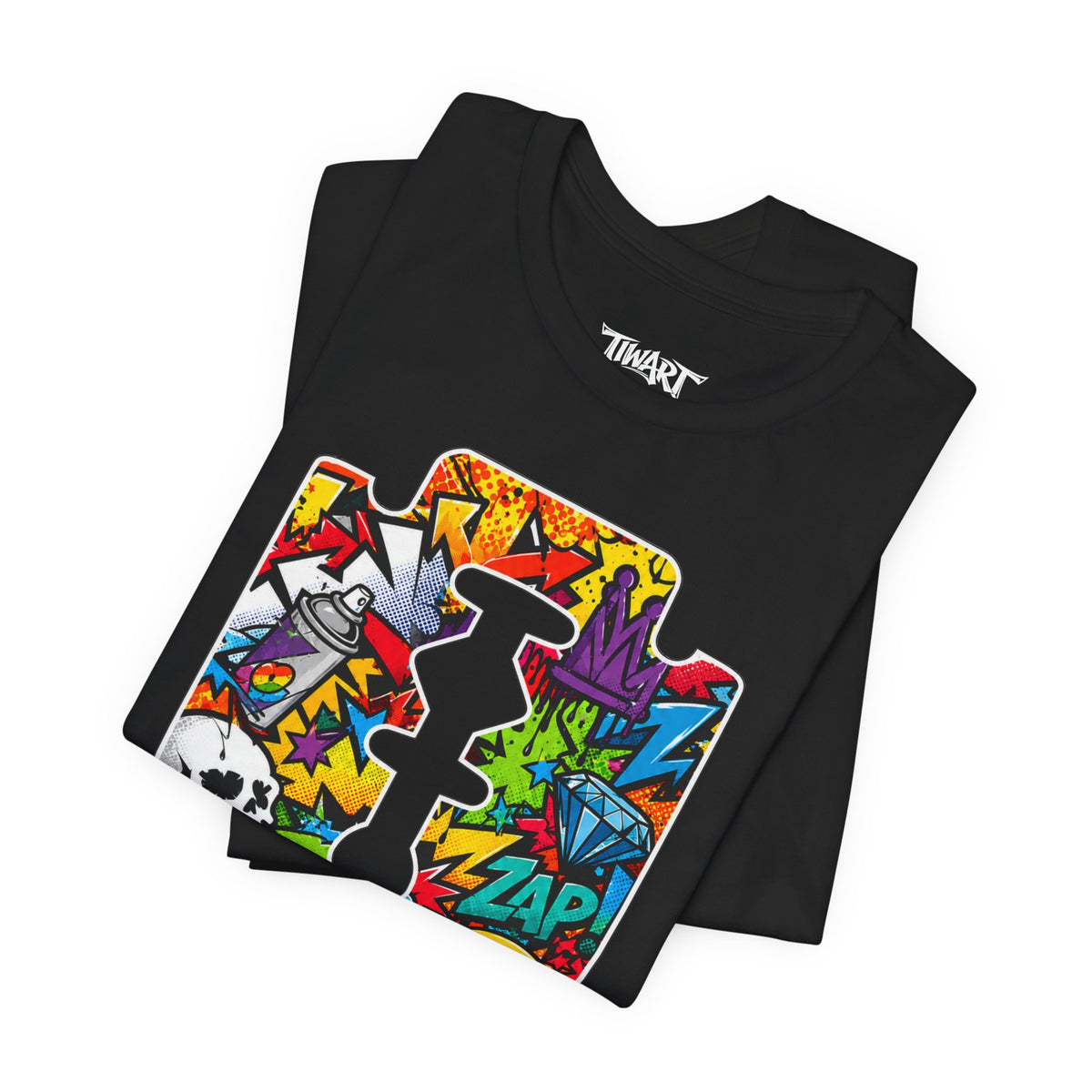 Razor Blade Graffiti Tee — Colorful Street Art Graphic T‑Shirt