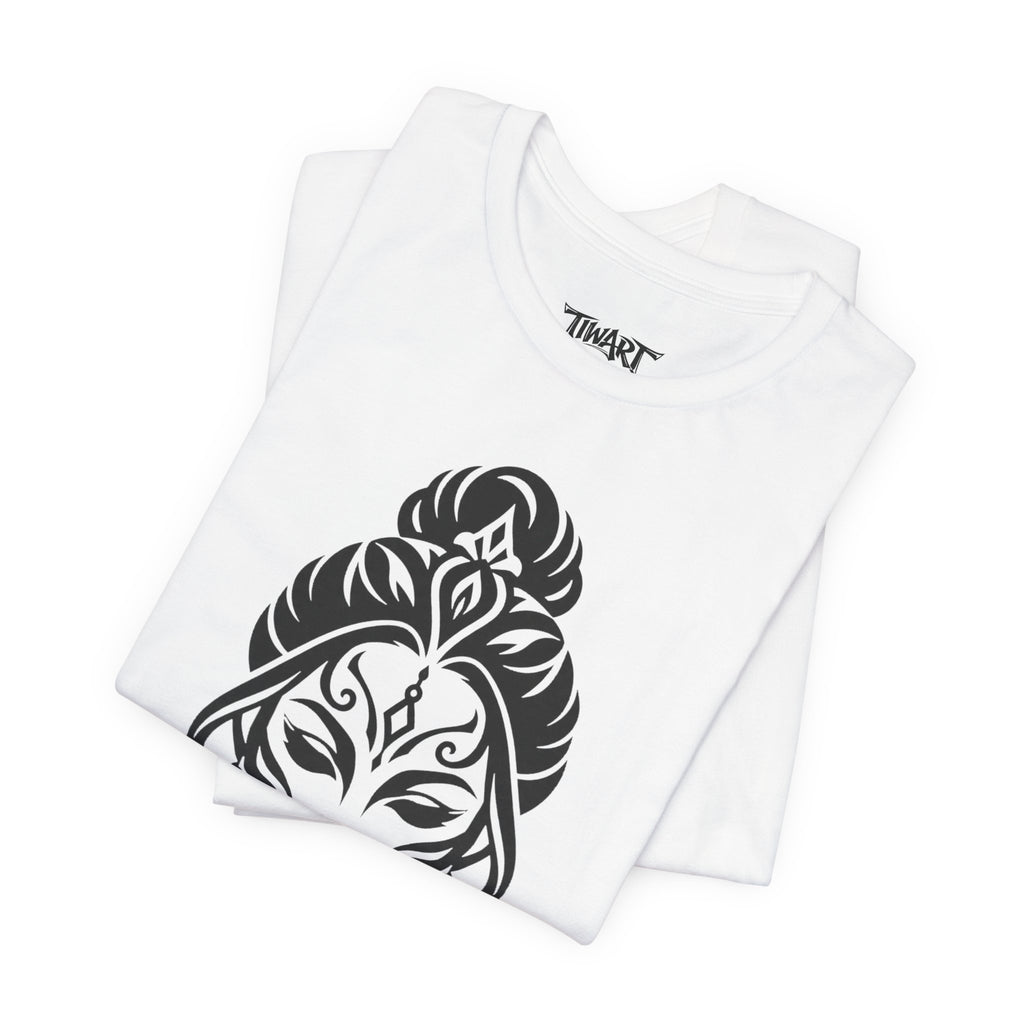 Tribal Goddess Tee — Black Ornamental Female Face Graphic T-Shirt