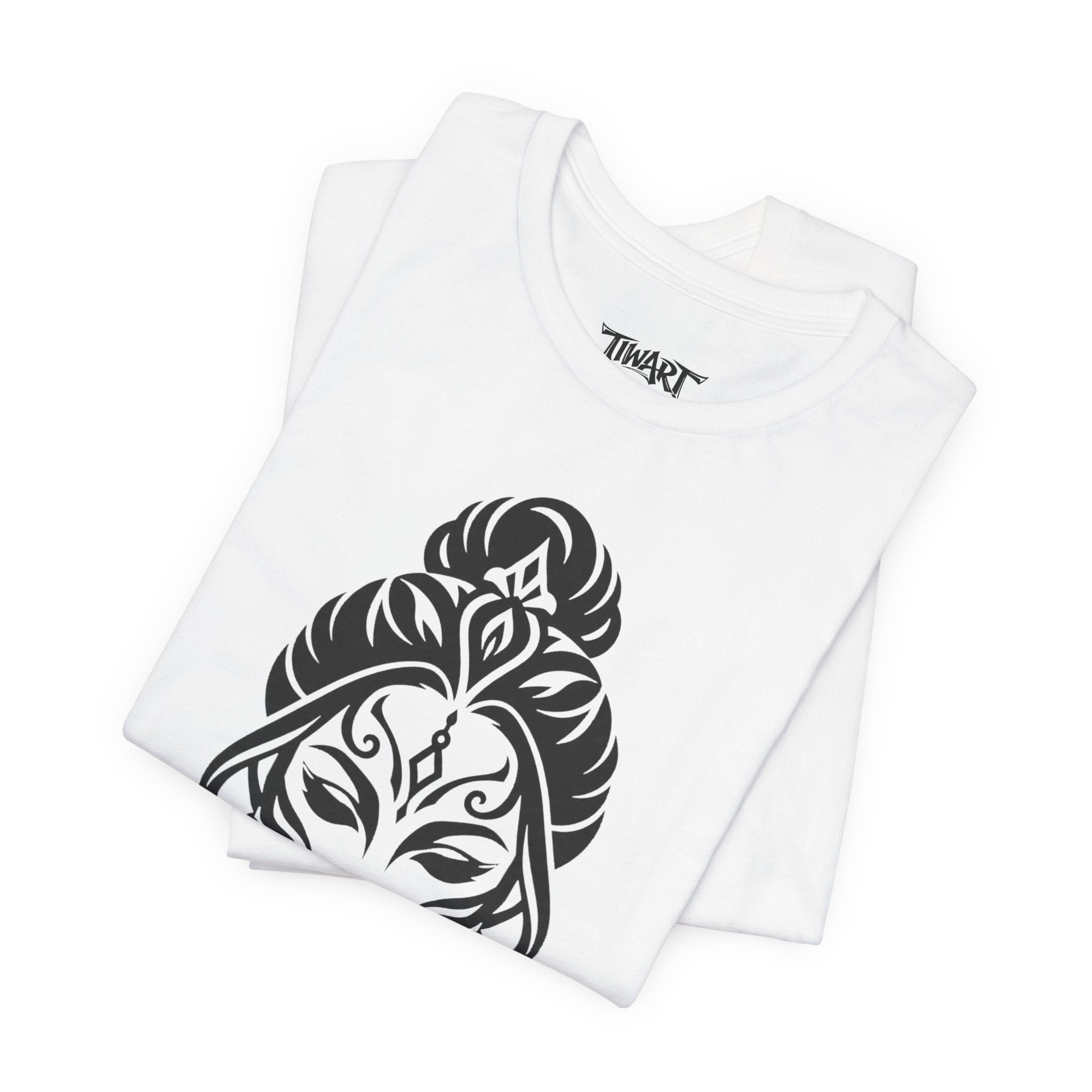 Tribal Goddess Tee — Black Ornamental Female Face Graphic T-Shirt