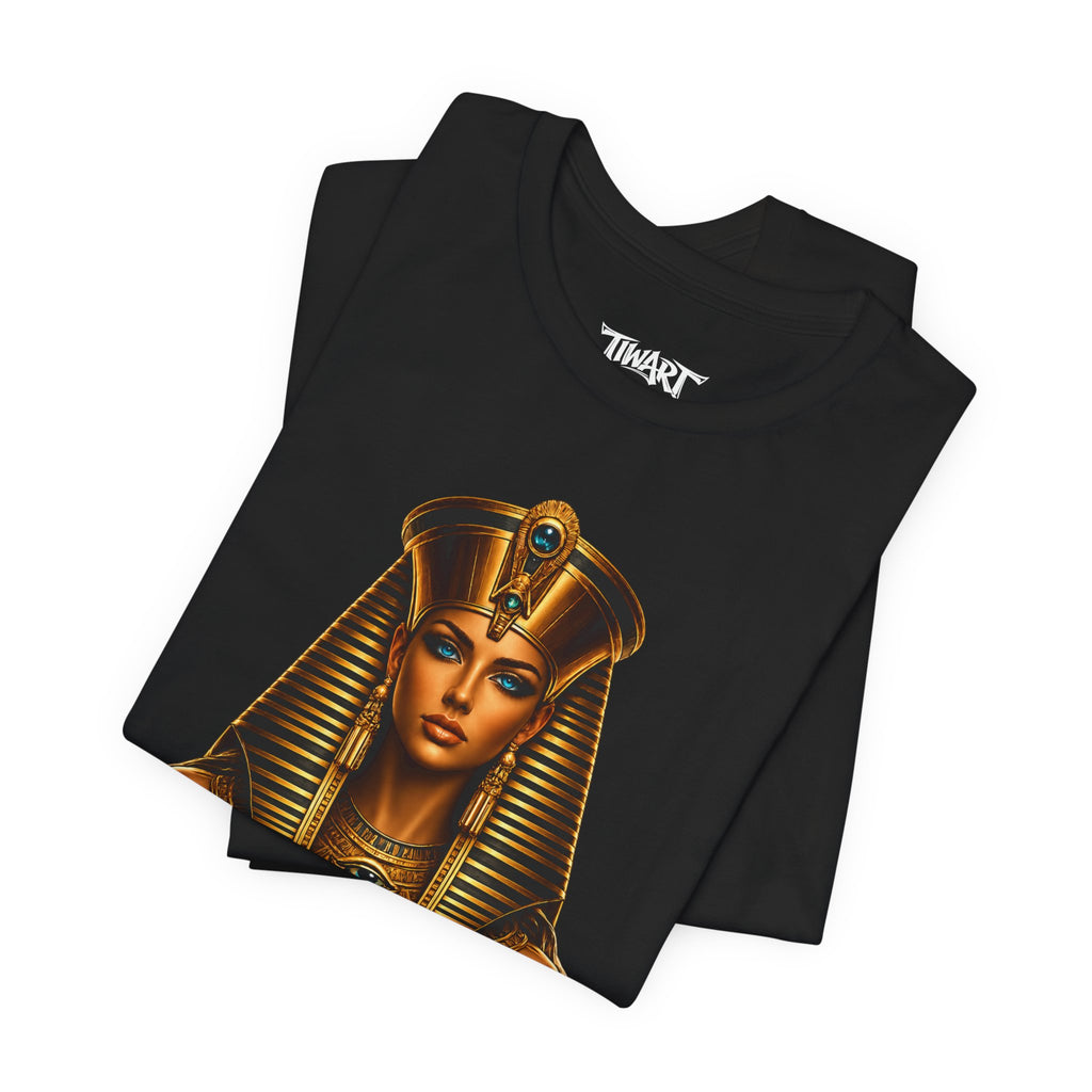 Pharaoh Goddess Graphic Tee — Egyptian Queen & Cat Vintage Illustration