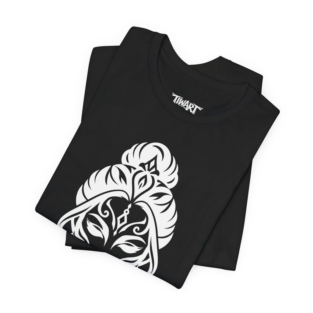 Tribal Goddess Tee — Black Ornamental Female Face Graphic T-Shirt
