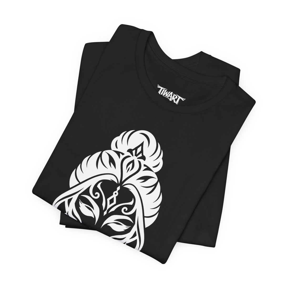 Tribal Goddess Tee — Black Ornamental Female Face Graphic T-Shirt