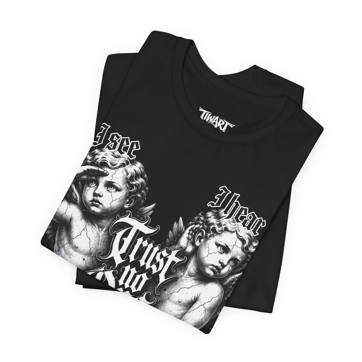 T‑Shirt — Gothic Cherubs 'I See I Hear I Know Trust No One' Vintage Angel Tee