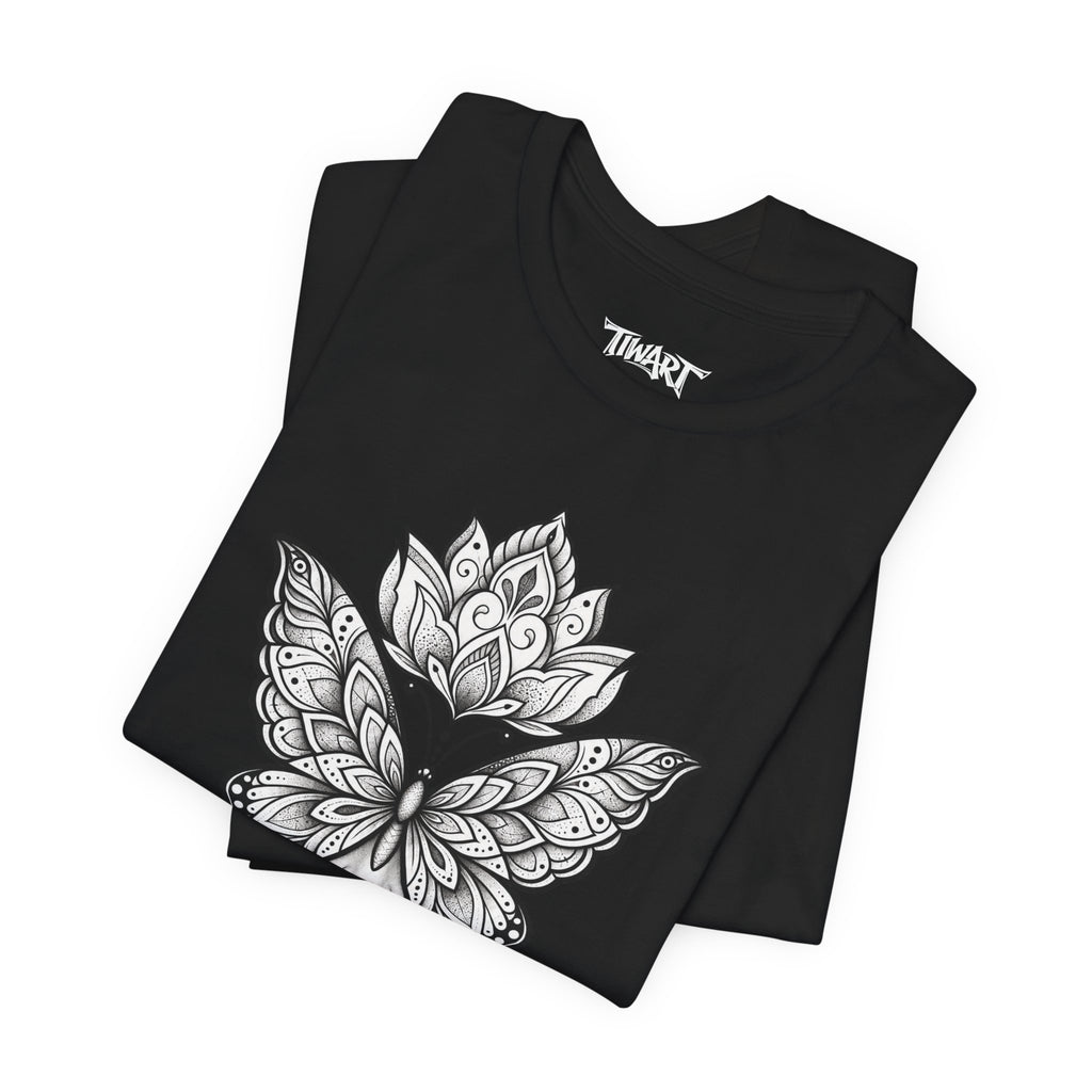 Butterfly Mandala Face Tee — Boho Spiritual Graphic T-Shirt