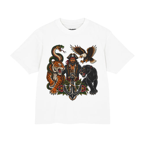 Graphic Tee — Vintage Tattoo Pirate with Tiger, Panther, Snake & Eagle