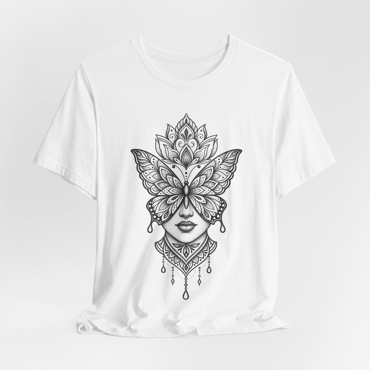 Butterfly Mandala Face Tee — Boho Spiritual Graphic T-Shirt
