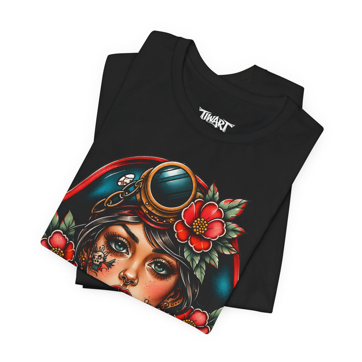 Pirate Rose Portrait Tee – Vintage Sailor Girl Graphic T-Shirt