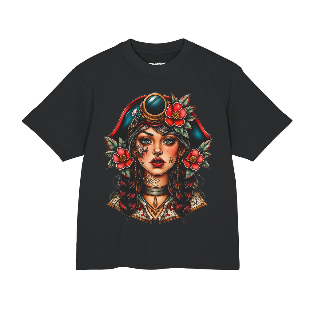 Pirate Rose Tattoo Tee — Vintage Sailor Girl Graphic T-Shirt