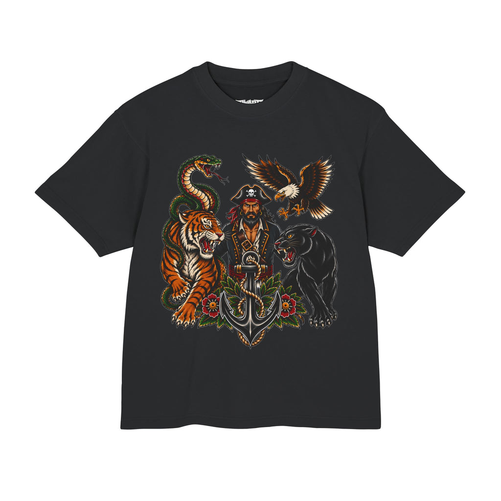 American Traditional Pirate & Wild Animals Tattoo-Inspired T-Shirt