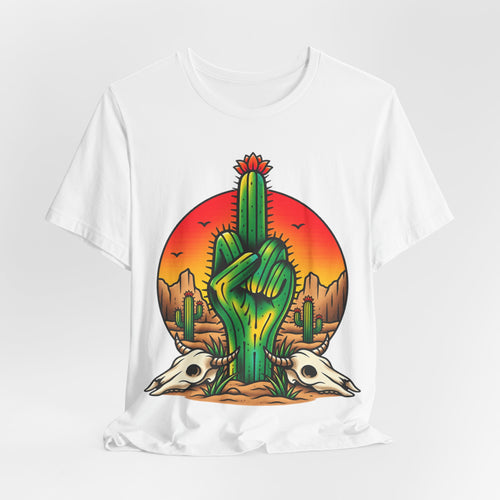 Cactus Middle Finger Tee — Desert Sunset Graphic T-Shirt