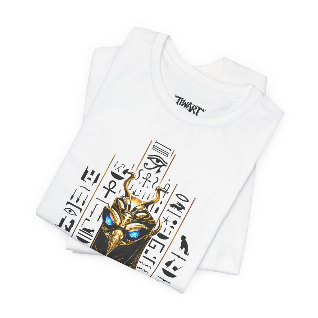 Egyptian Anubis Eye T-Shirt — Gold Ankh Hieroglyphic Graphic Tee