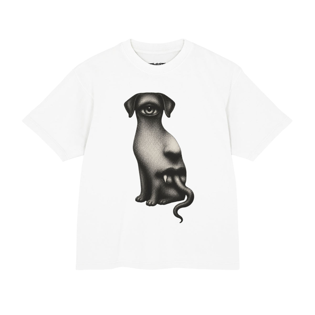 Surreal Eye-Face Dog Graphic Tee — Avant-Garde Art T-Shirt