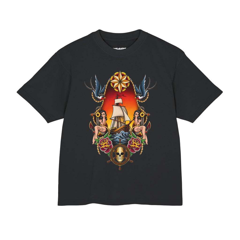 American Traditional Sailor Ship Tattoo-Inspired T-Shirt