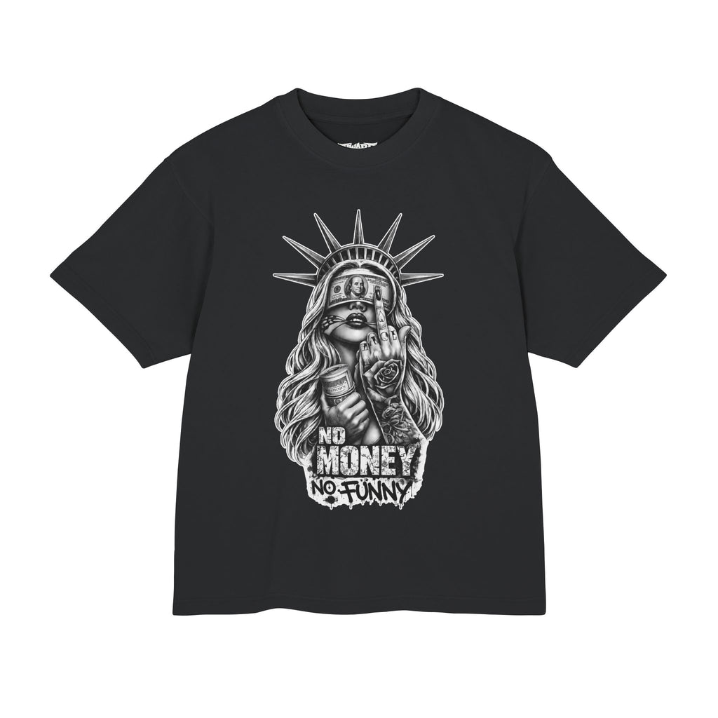 Statue of Liberty Street Art Tee — "No Money No Funny" Graphic T-Shirt