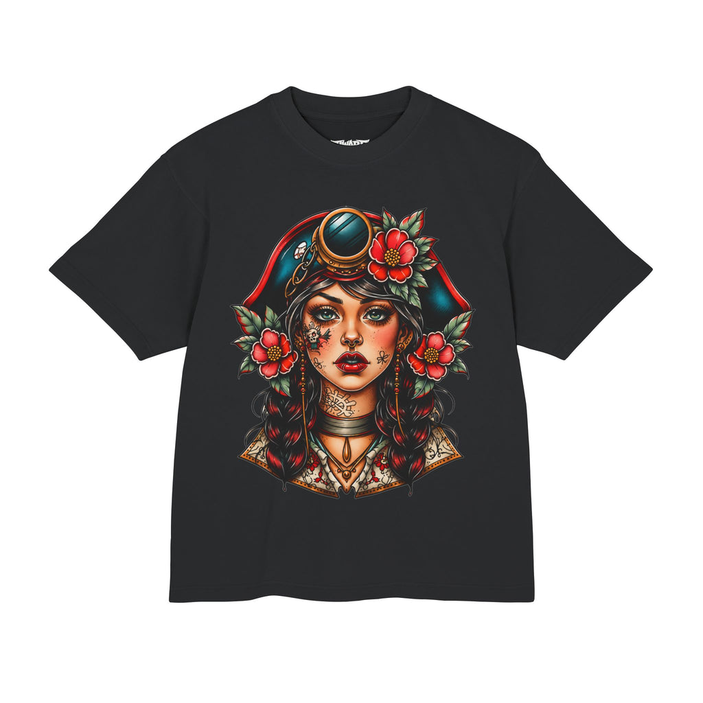 Pirate Rose Tattoo Tee — Vintage Sailor Girl Graphic T-Shirt