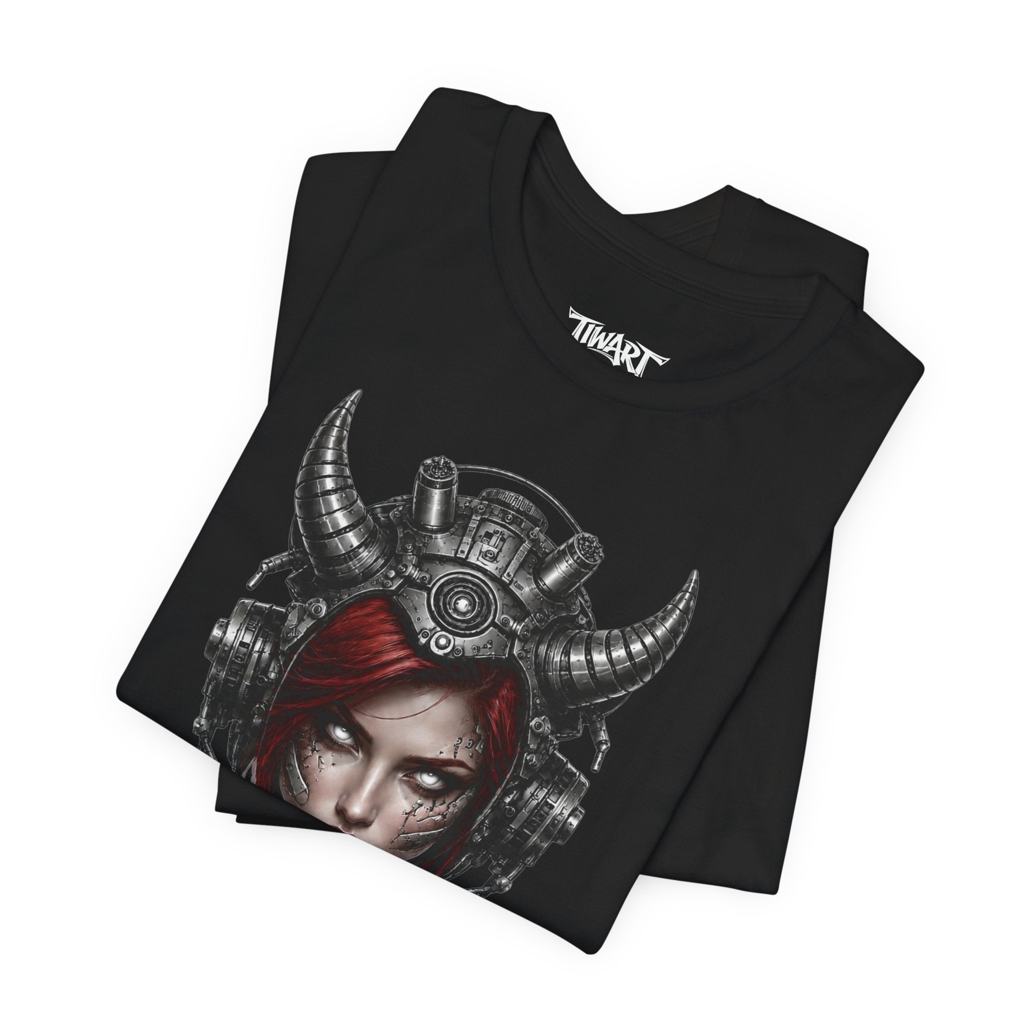 Valkyrie Cyberpunk Tee — Horned Helmet Sci‑Fi Warrior Graphic T‑Shirt