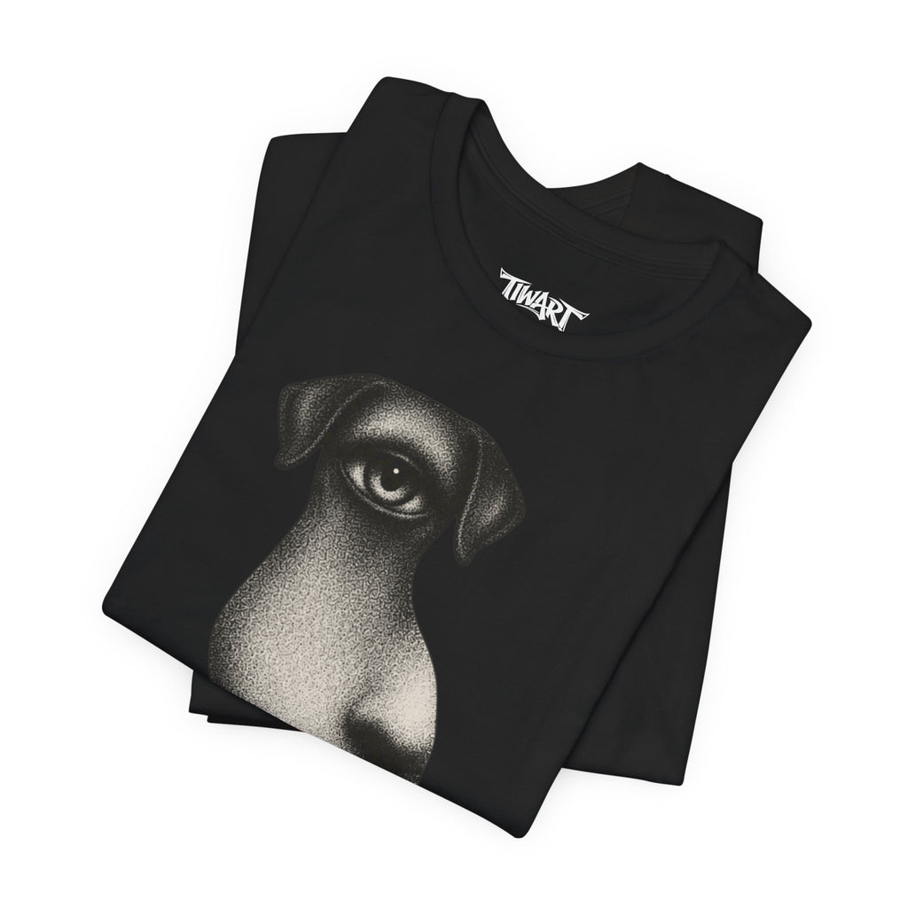 Surreal One‑Eyed Dog Graphic Tee — Monochrome Psychedelic Art T‑Shirt