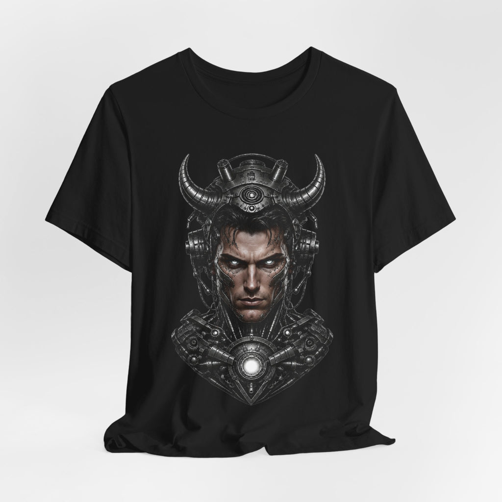 Cyber Samurai T‑Shirt — Futuristic Samurai Helmet Portrait Tee