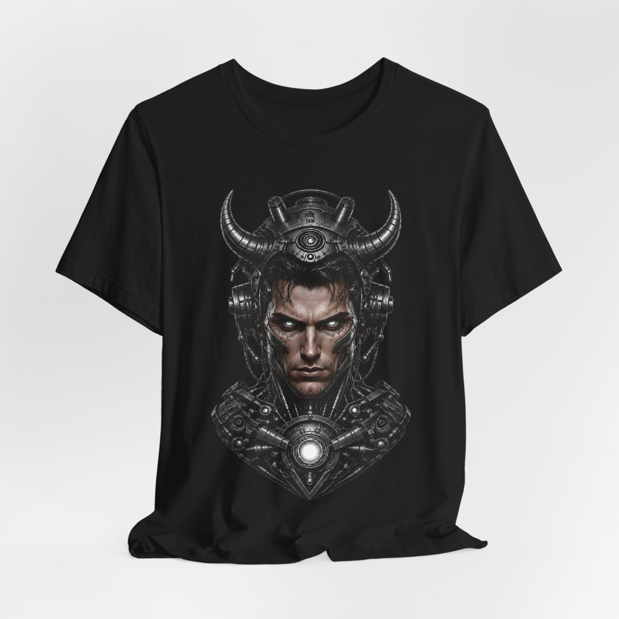 Cyber Samurai T‑Shirt — Futuristic Samurai Helmet Portrait Tee