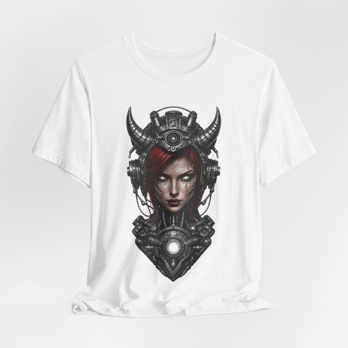 Valkyrie Cyberpunk Tee — Horned Helmet Sci‑Fi Warrior Graphic T‑Shirt