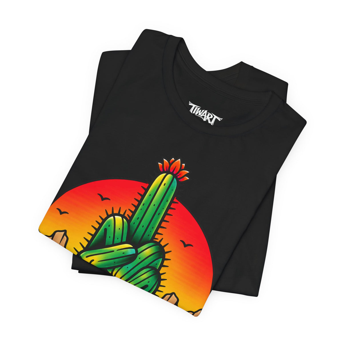 Cactus Middle Finger Tee — Desert Sunset Graphic T-Shirt