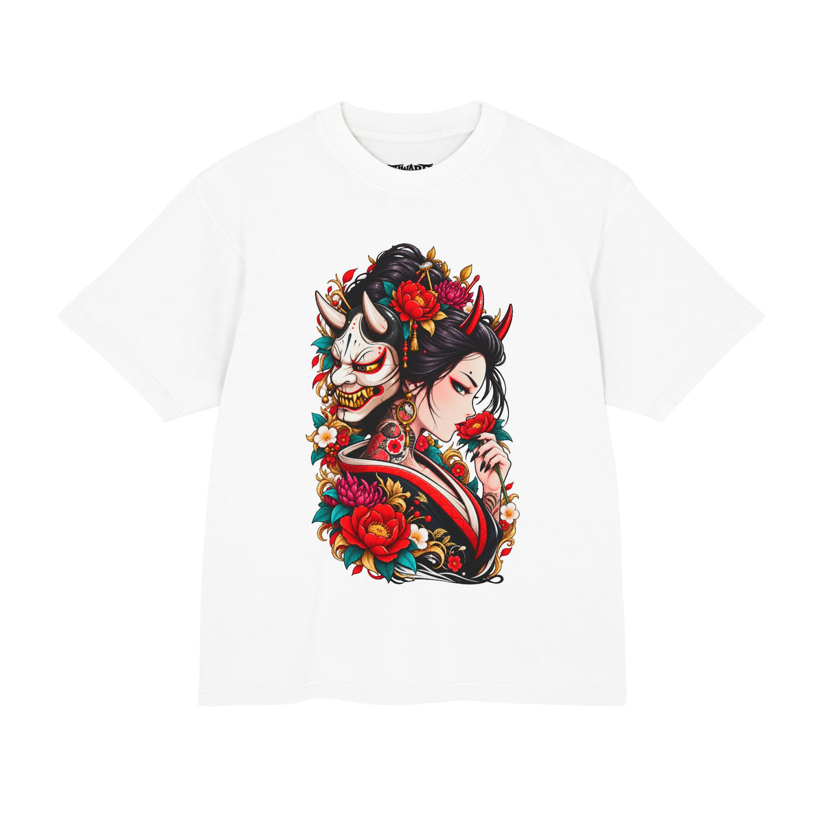 Geisha & Hannya Mask Floral Graphic Tee