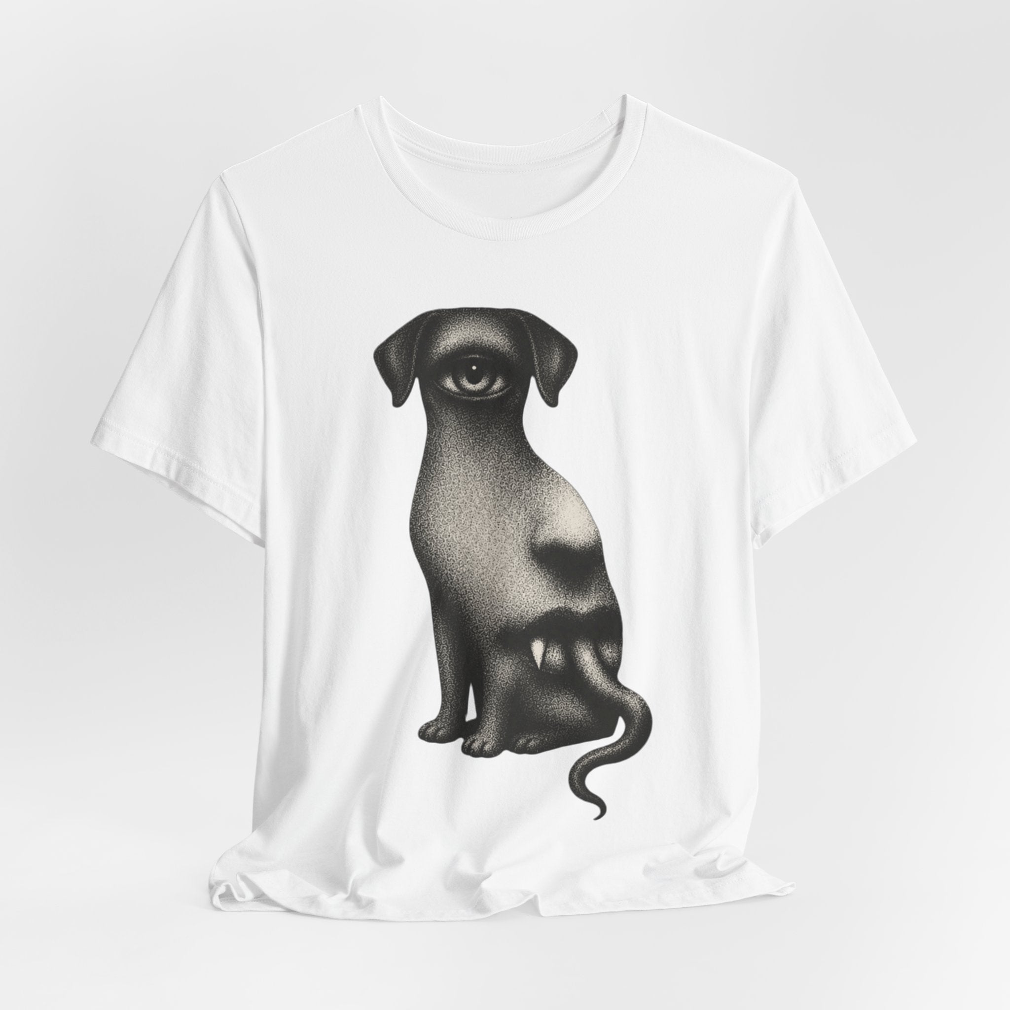 Surreal One‑Eyed Dog Graphic Tee — Monochrome Psychedelic Art T‑Shirt