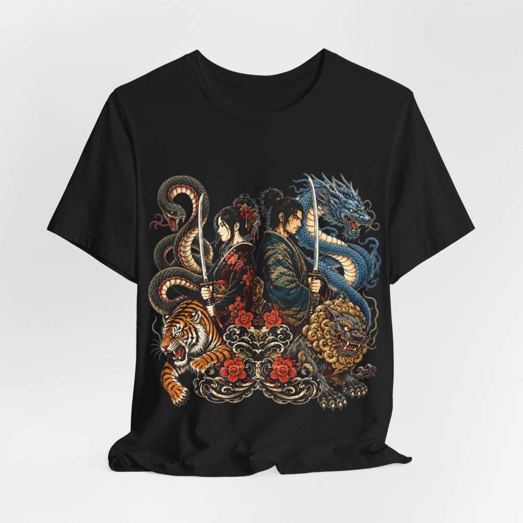 Samurai & Mythical Beast Tee — Dragon, Tiger & Snake Japanese-Inspired Graphic T-Shirt