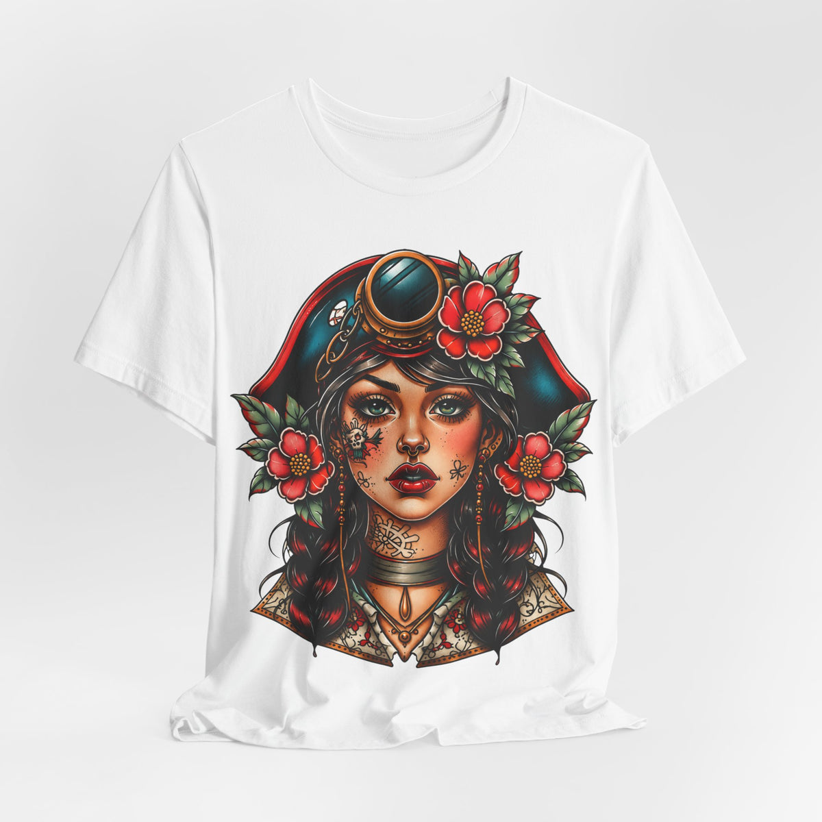 Pirate Rose Portrait Tee – Vintage Sailor Girl Graphic T-Shirt
