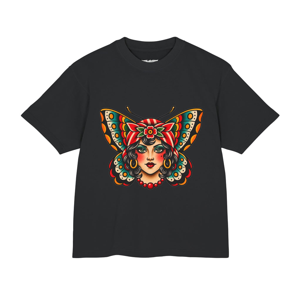 Butterfly Femme Tattoo Tee — Vintage Moth Lady Graphic T-Shirt