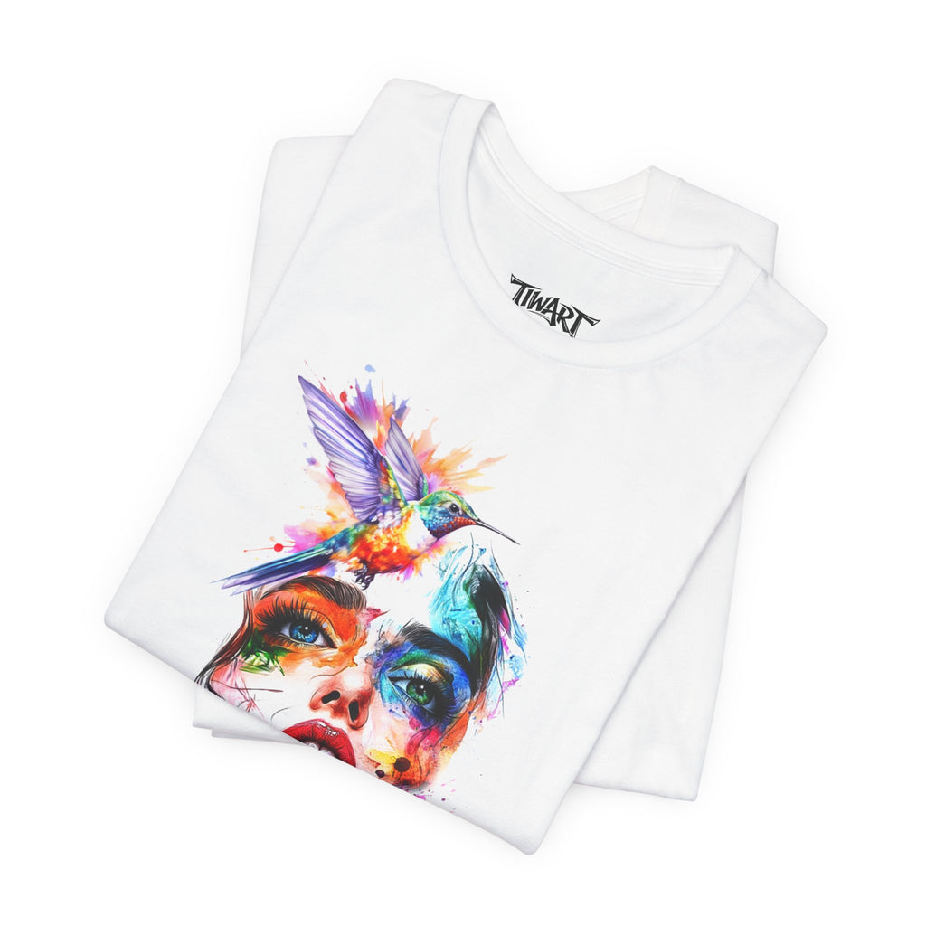 Watercolor Face & Butterfly T-Shirt — Colorful Artistic Portrait Tee