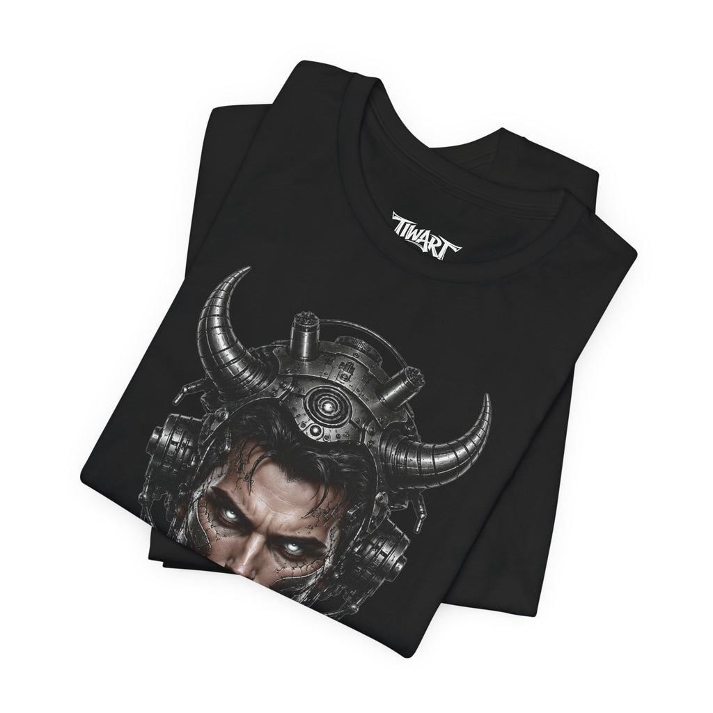 Cyber Samurai T‑Shirt — Futuristic Samurai Helmet Portrait Tee