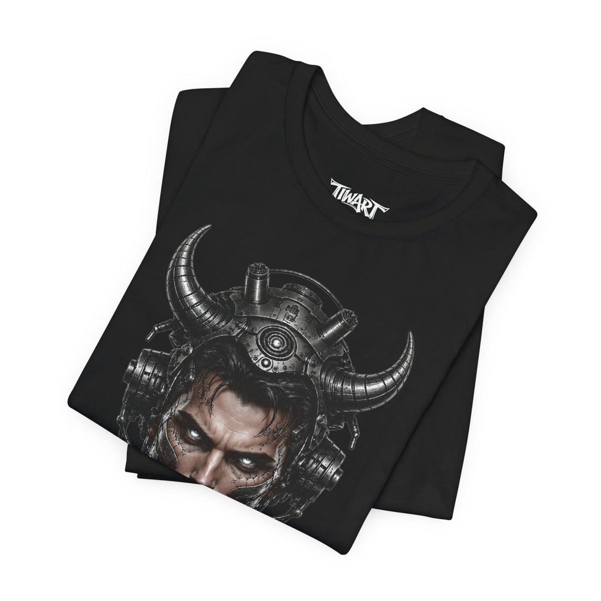 Cyber Samurai T‑Shirt — Futuristic Samurai Helmet Portrait Tee