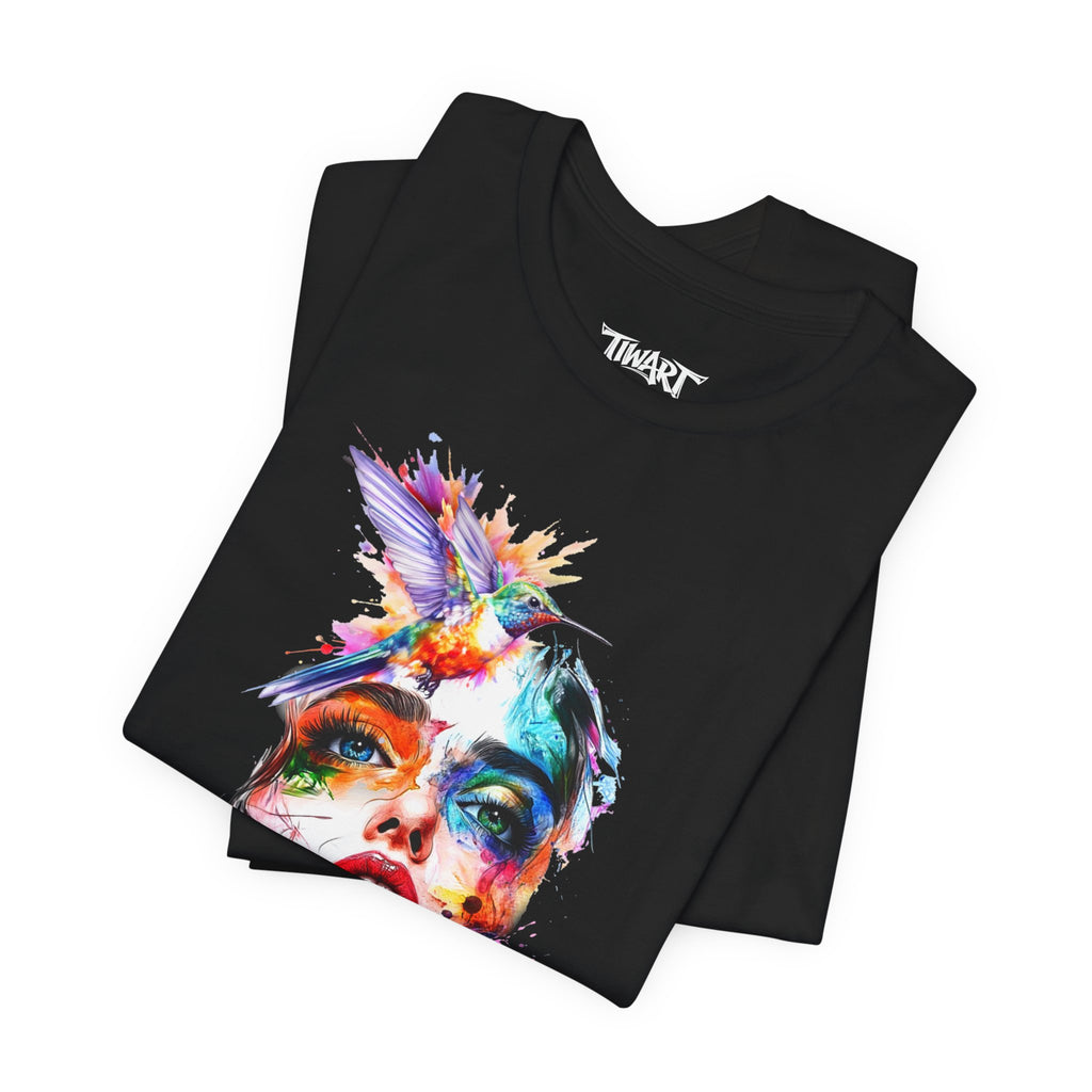 Watercolor Face & Butterfly T-Shirt — Colorful Artistic Portrait Tee