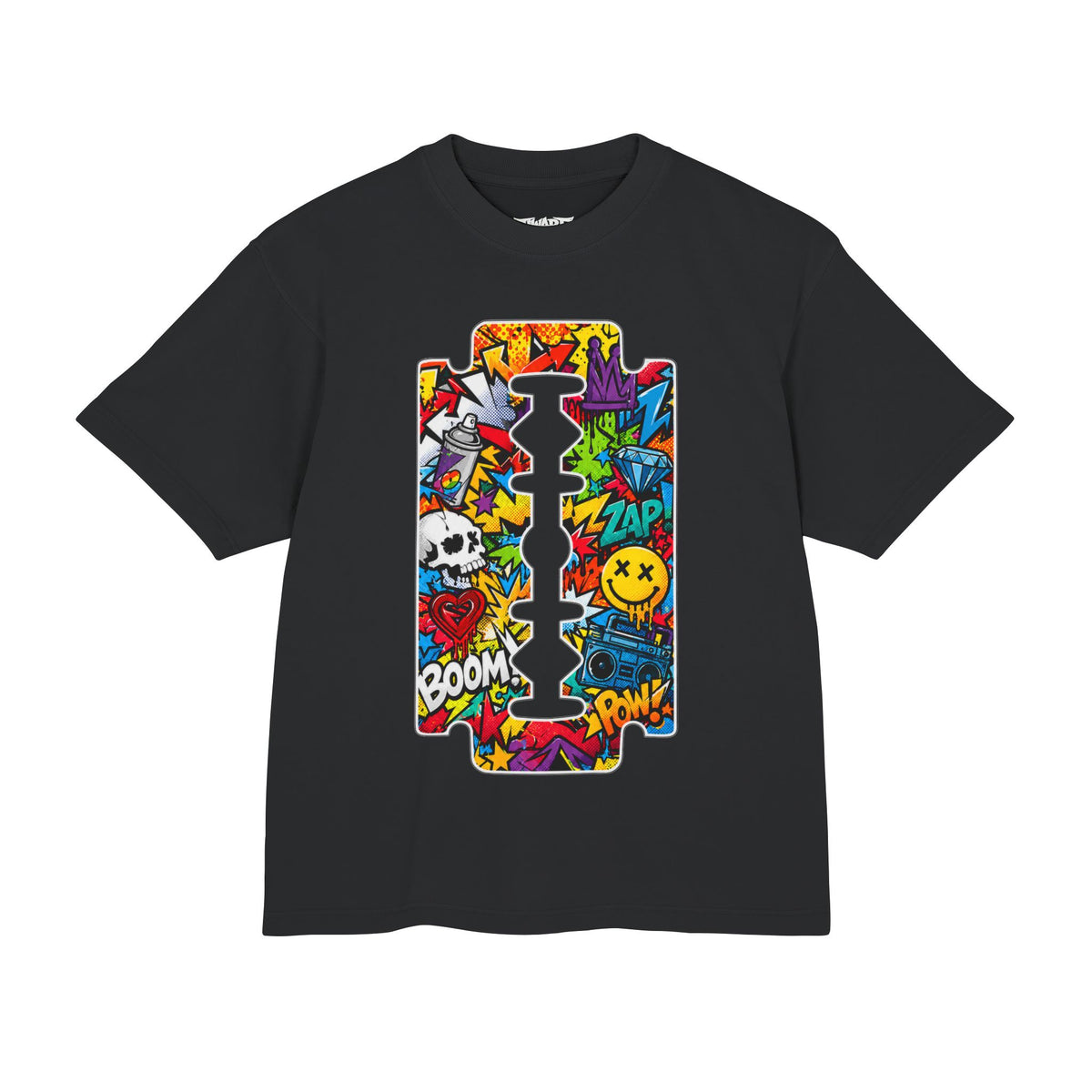 Razor Blade Graffiti Tee — Colorful Street Art Skate Shirt