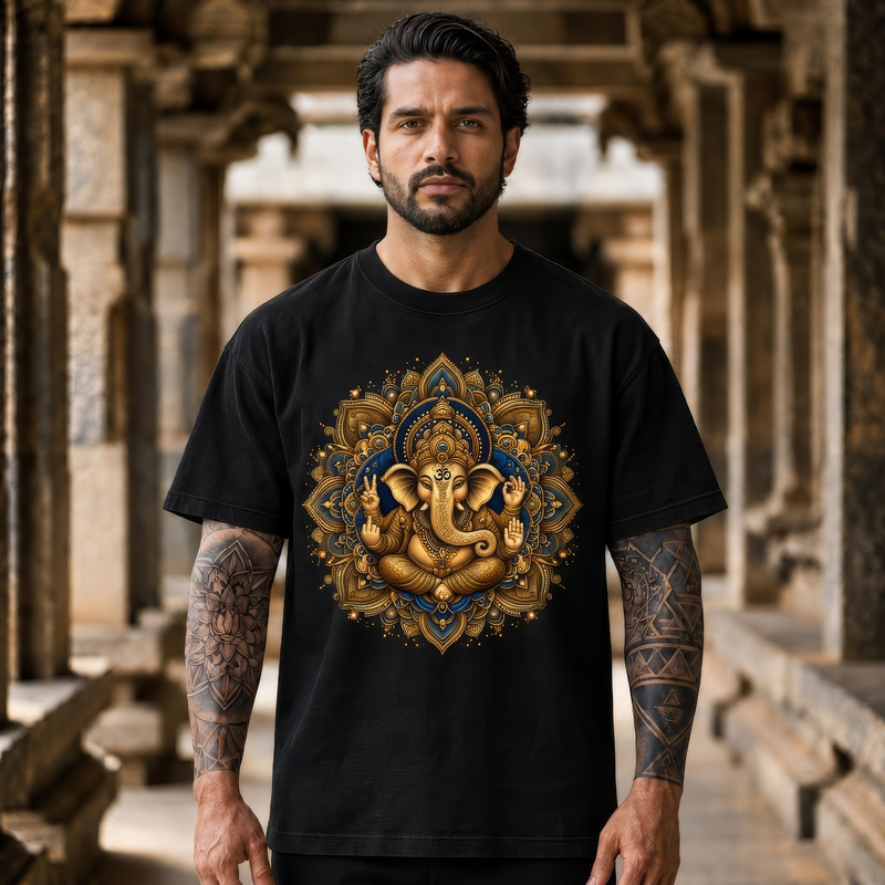 Ganesha Mandala Tattoo-Inspired T-Shirt