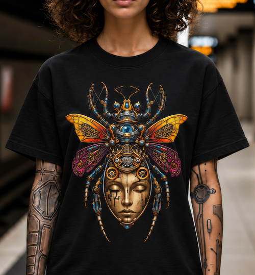 Biomechanical Cybernetic Butterfly Tattoo-Inspired T-Shirt