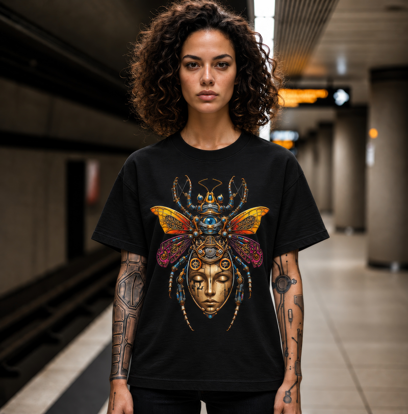 Biomechanical Cybernetic Butterfly Tattoo-Inspired T-Shirt