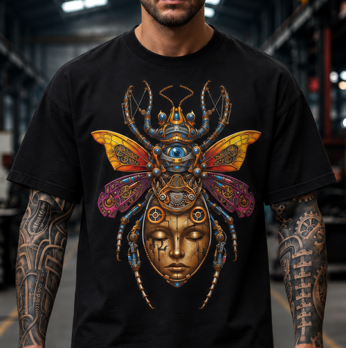 Biomechanical Cybernetic Butterfly Tattoo-Inspired T-Shirt