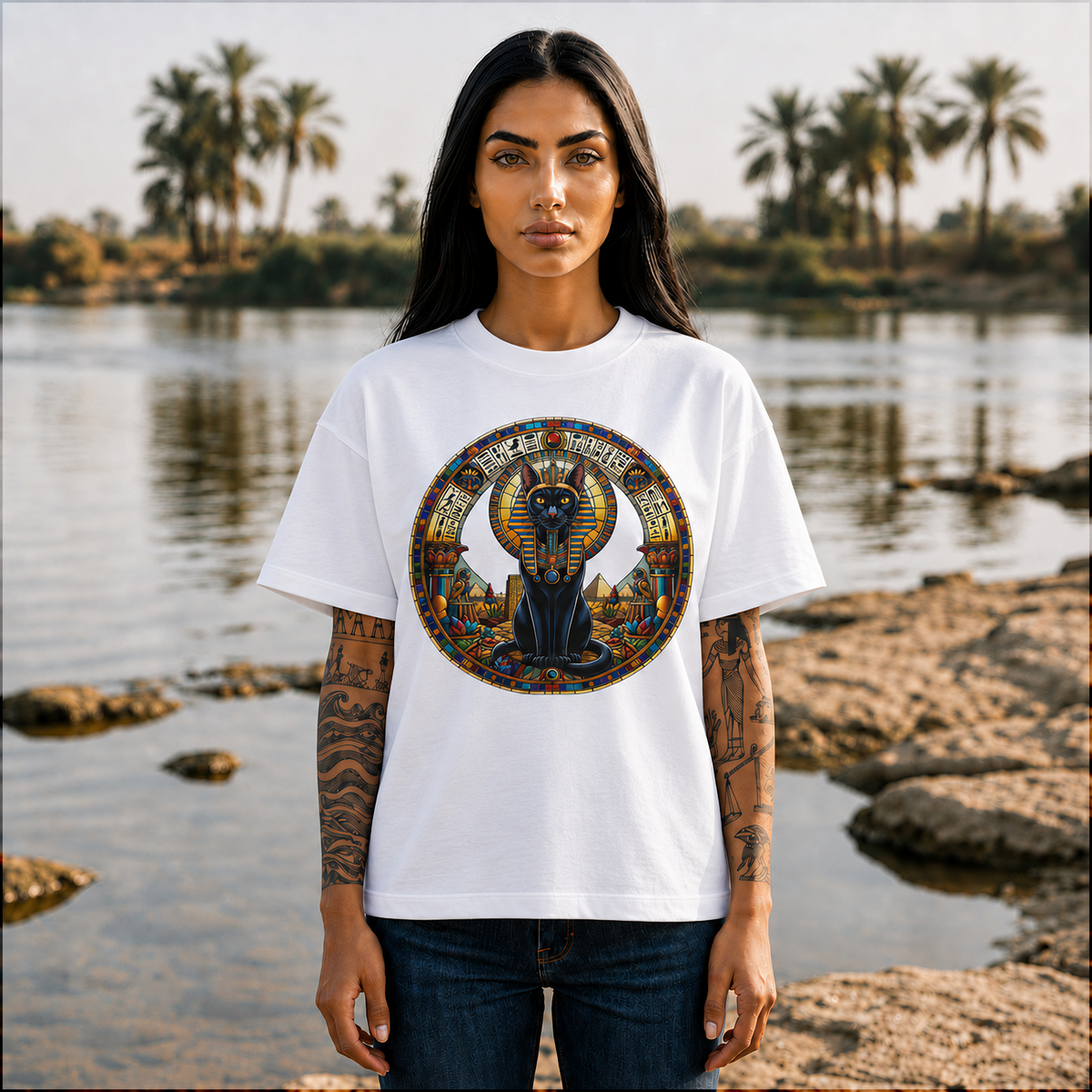 Egyptian Cat Goddess Anubis-Inspired Graphic T-Shirt