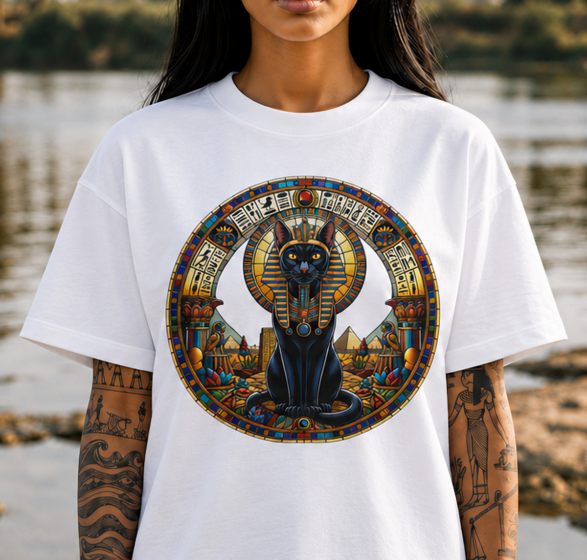 Egyptian Cat Goddess Anubis-Inspired Graphic T-Shirt