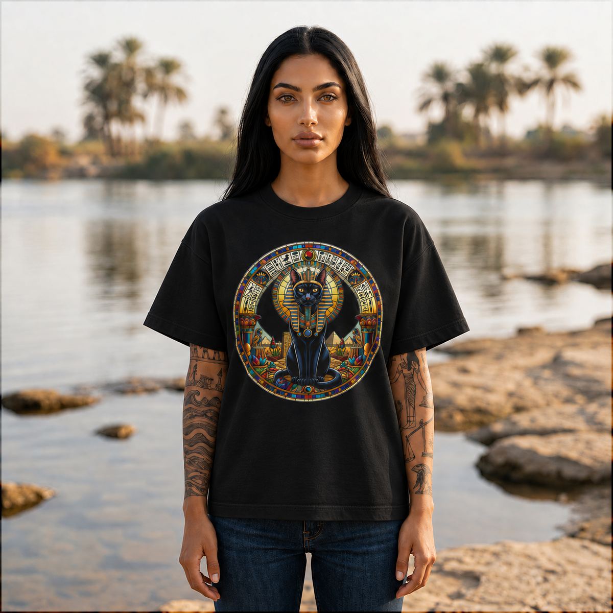 Egyptian Cat Goddess Anubis-Inspired Graphic T-Shirt