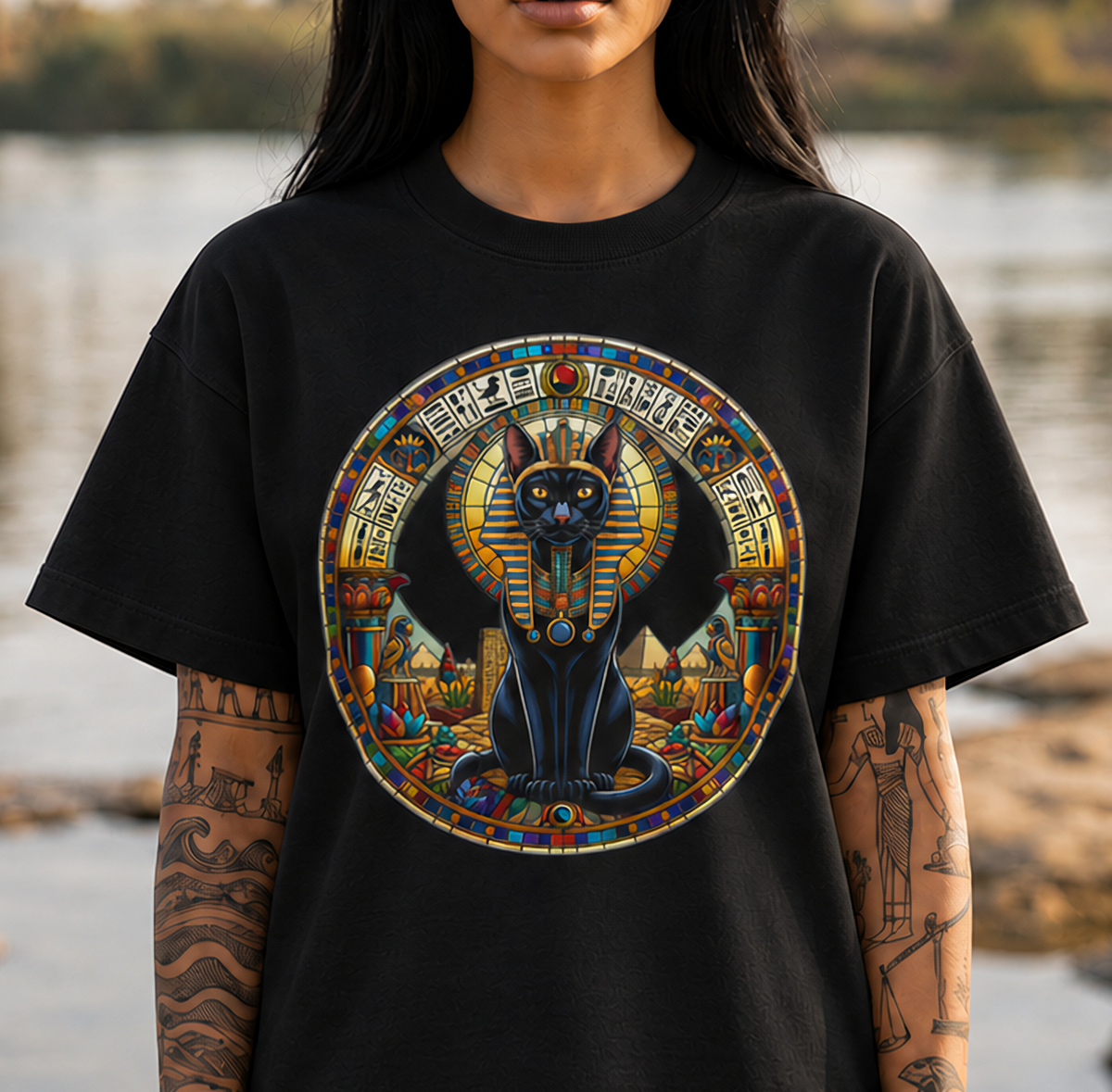 Egyptian Cat Goddess Anubis-Inspired Graphic T-Shirt